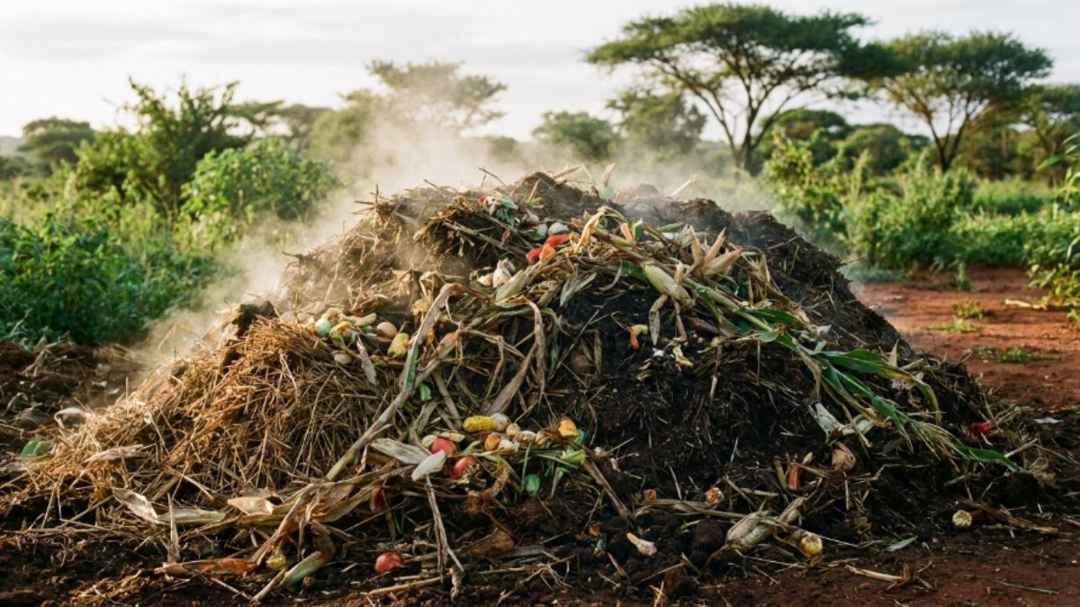Pilha de adubo organico sendo preparada para incorporar ao solo