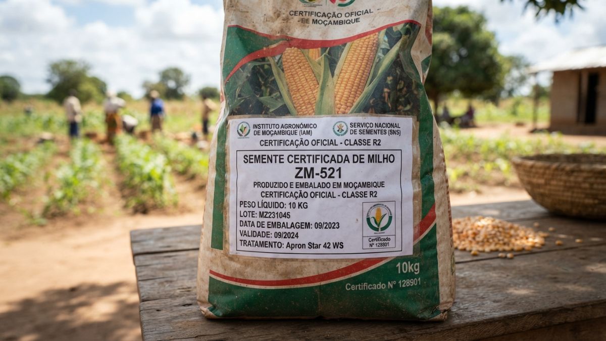 embalagem de sementes certificadas com rótulo visível