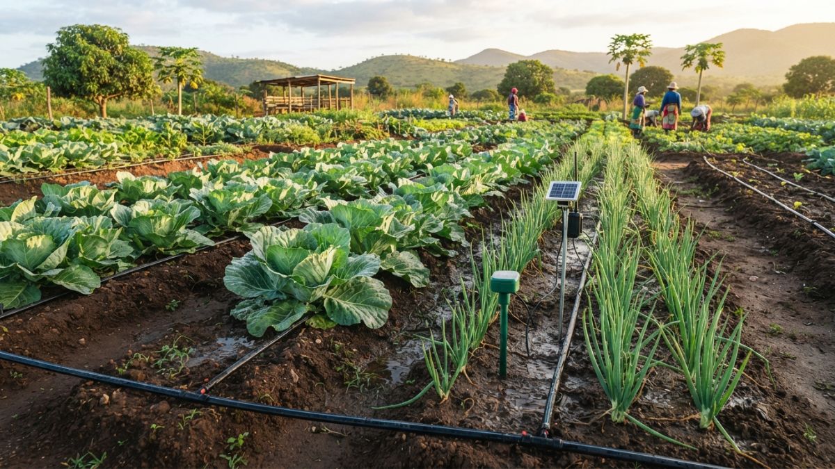 hortícolas com rega gota-a-gota e sensor de humidade