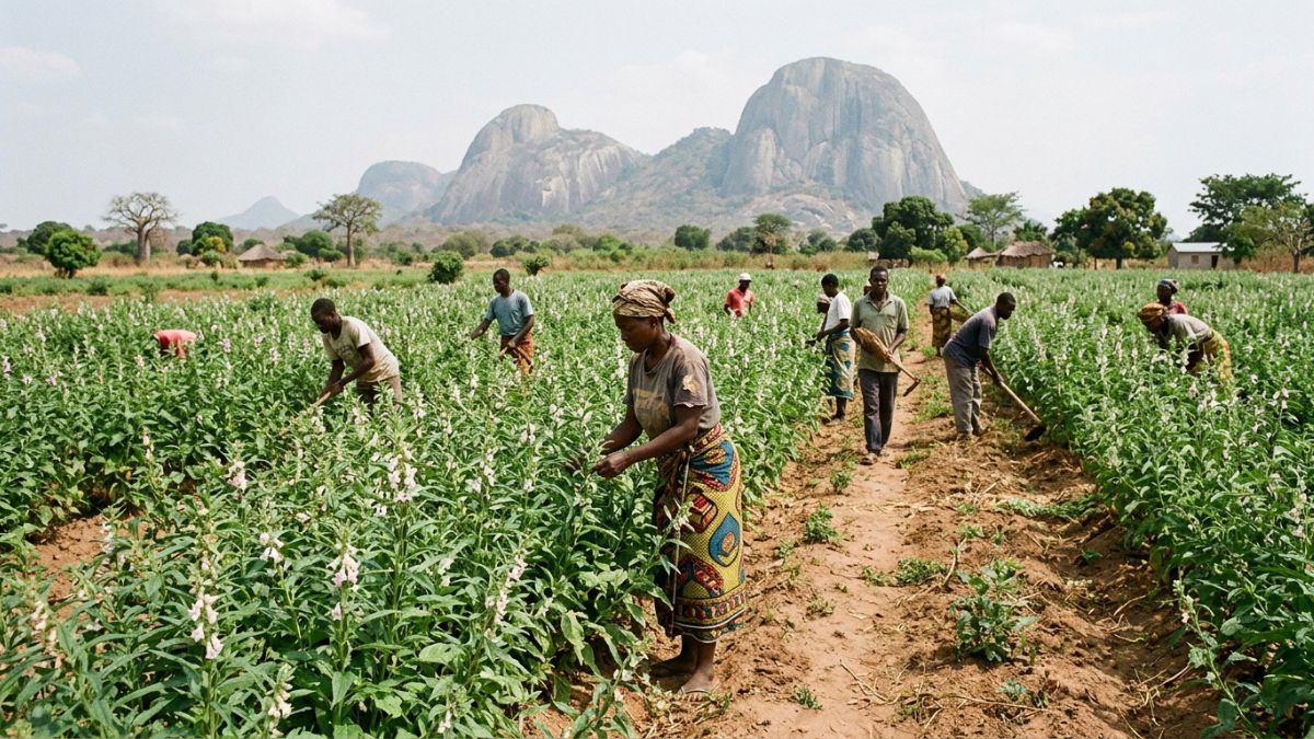 campo de gergelim em flor em Nampula