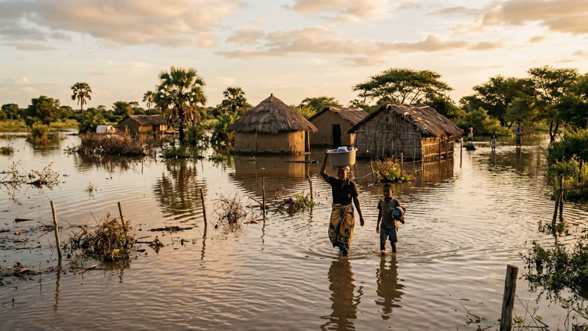 campo alagado depois de cheia, em uma zona rural