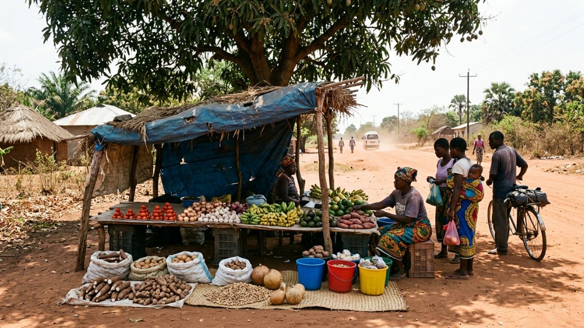 Banca de produtos agrícolas à beira da estrada