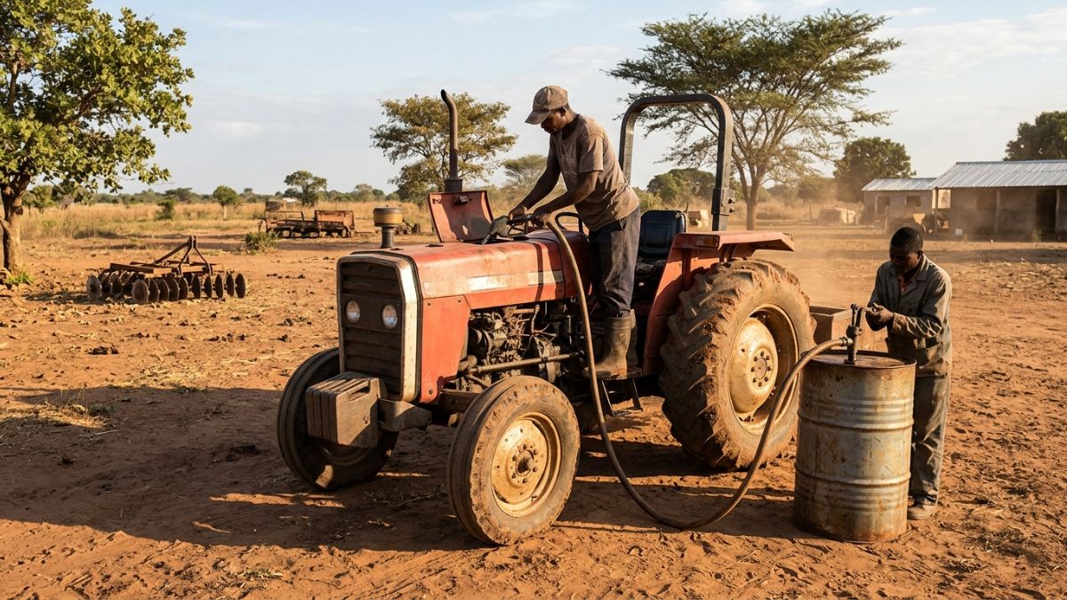 Abastecimento de gasóleo num tractor